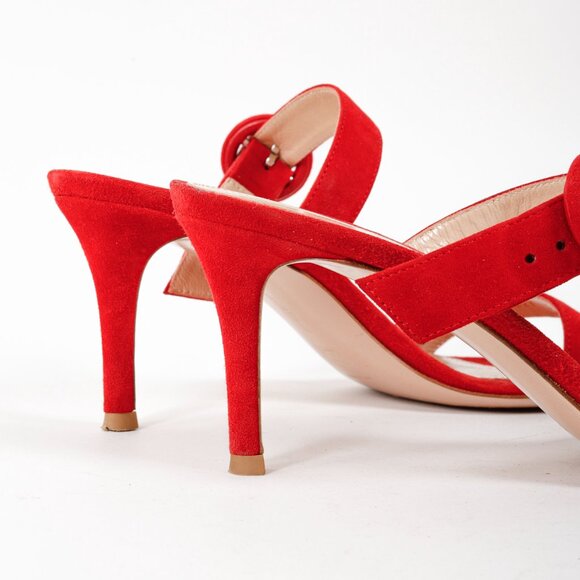 Gianvito Rossi Red Chamois Suede Heel Sandals - Picture 8 of 10